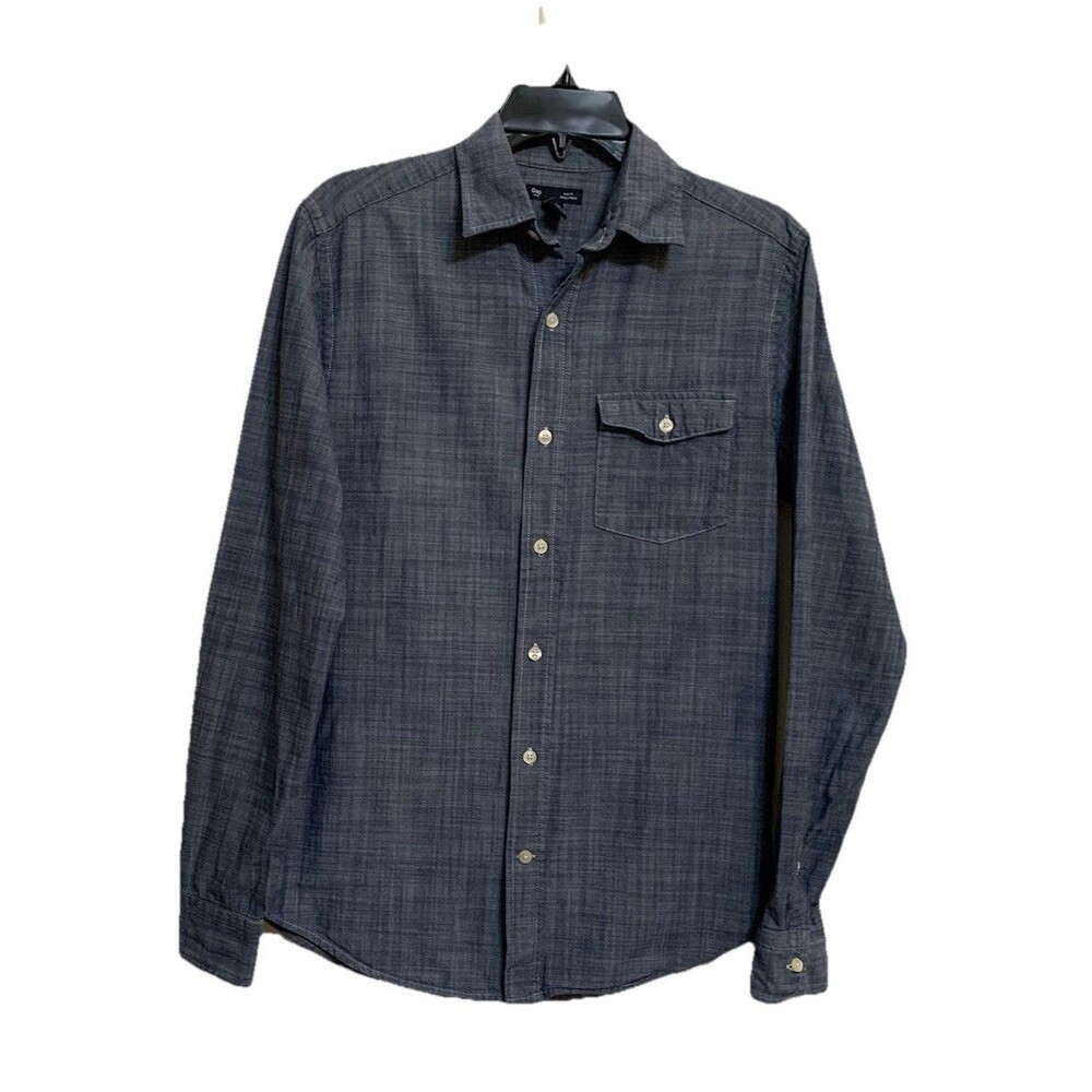 Gap Chambray Shirt Mens Size Small Slim Fit Indigo Pocket Long Sleeve Workwear